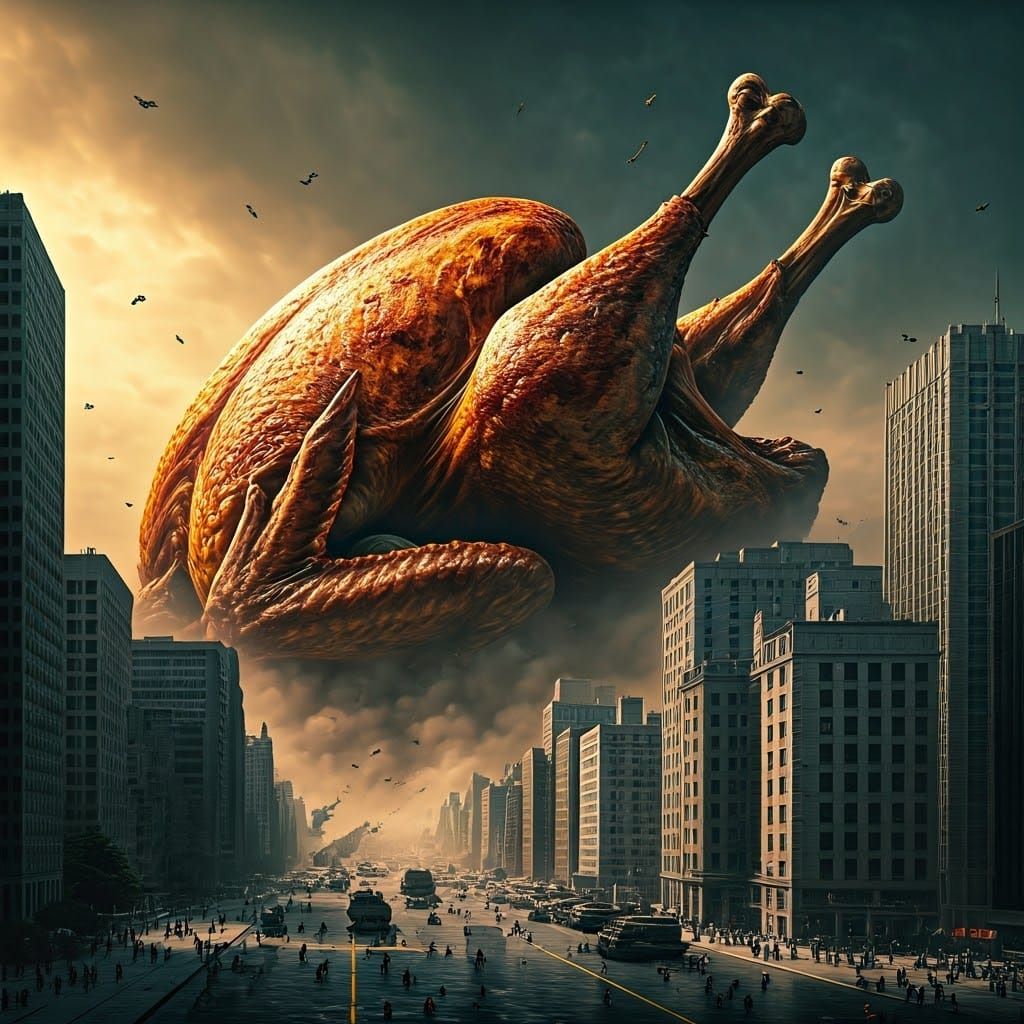 Giant Turkey Kaiju Attacks City: Photorealistic 8K
