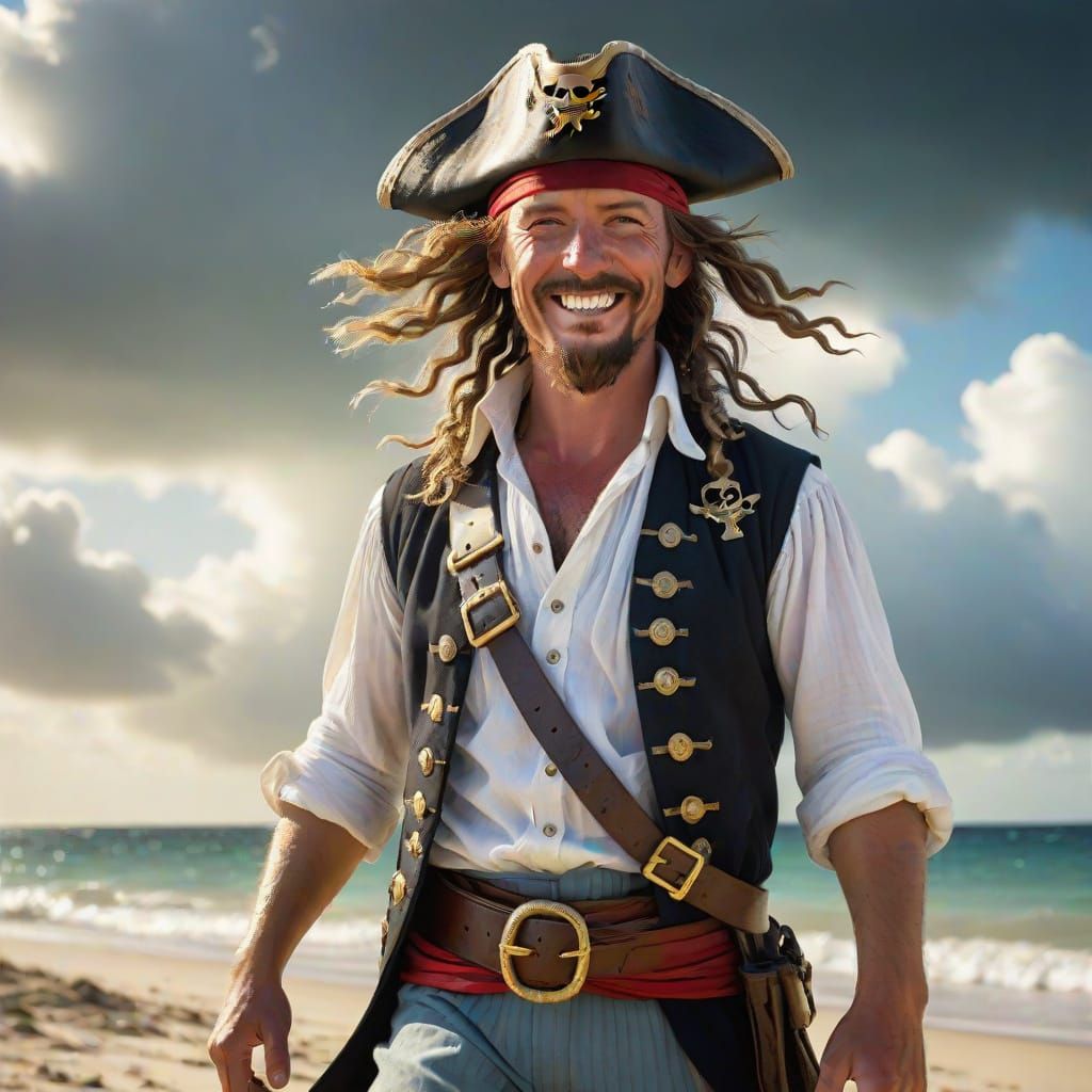 Pirate in Stormy Seascape with Divine Sunlight