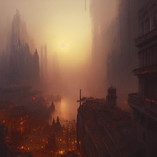 Ruined City in Sunset Light: Digital Concept Art