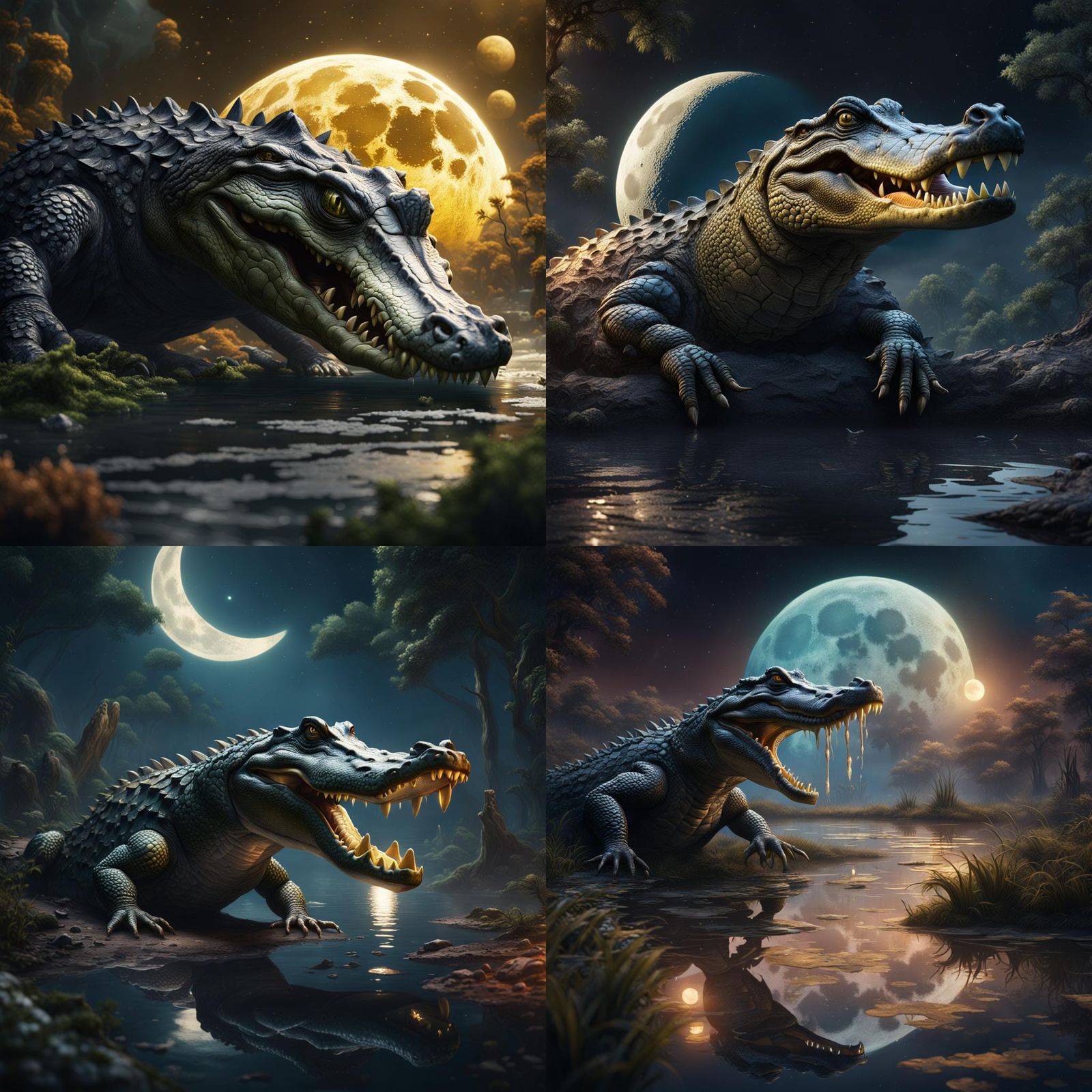 Alligator's Lunar Feast: A Fantastical Matte Painting