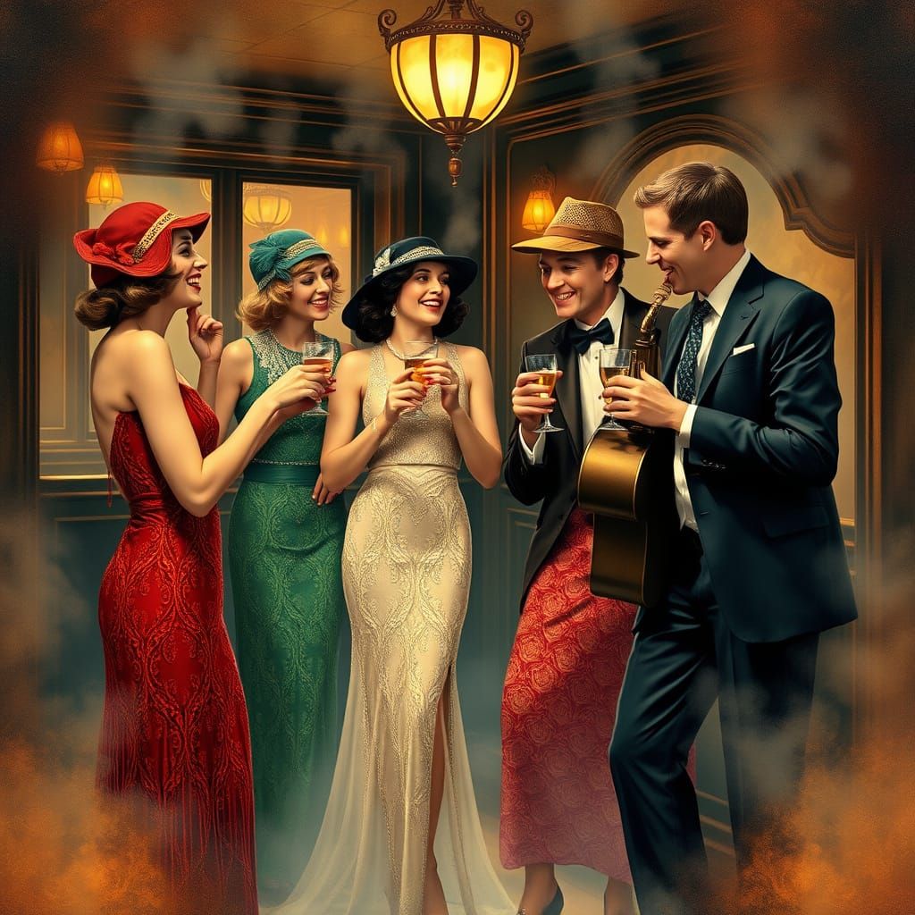 1920s Speakeasy Scene in Art Nouveau Style