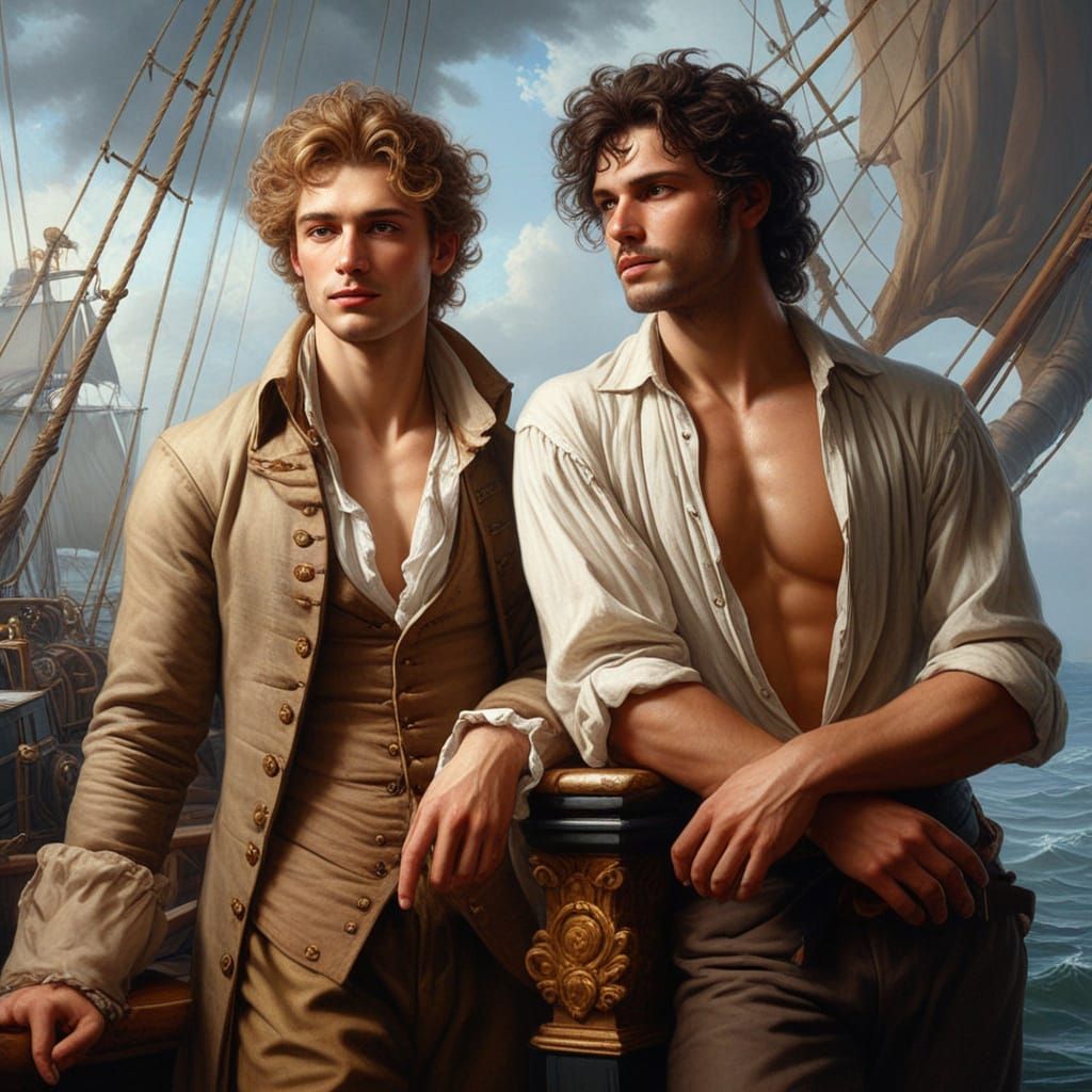 Handsome Aristocrats on a Rococo Ship