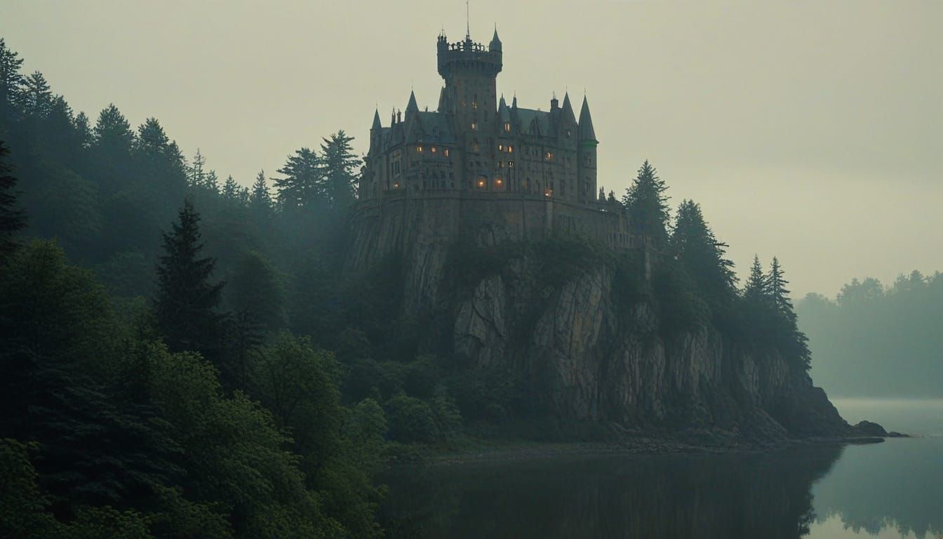 Gothic Cliffside Castle in Warm, Golden Light