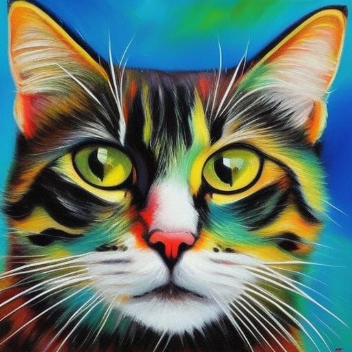 Funny Cat as Expressionist Oil Painting