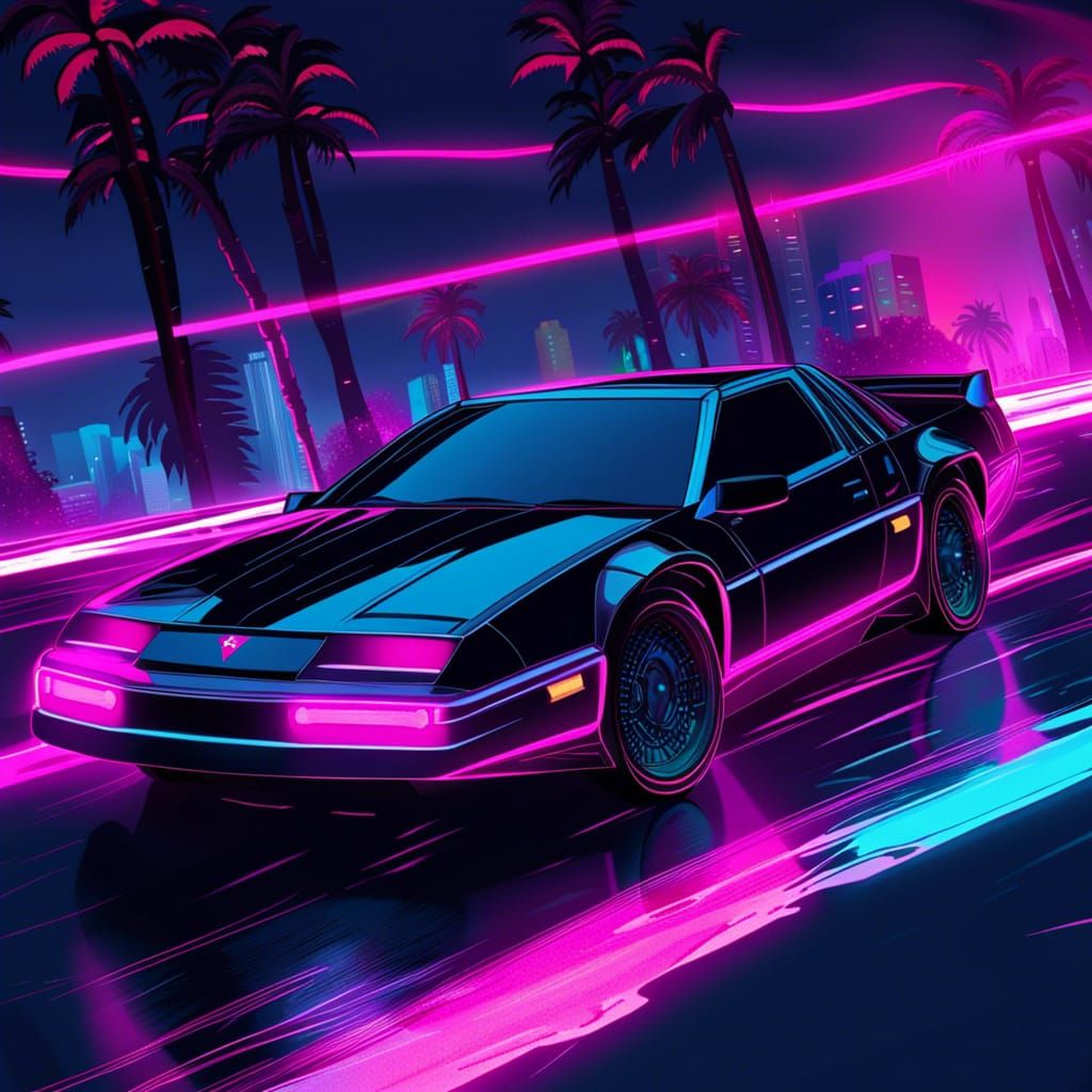 Vaporwave Knight Rider Car: Retro Dream
