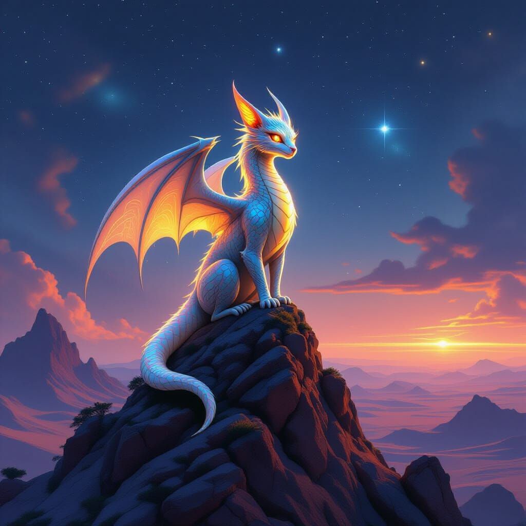 Dragon-Feline Creature on Alien Desert Peak