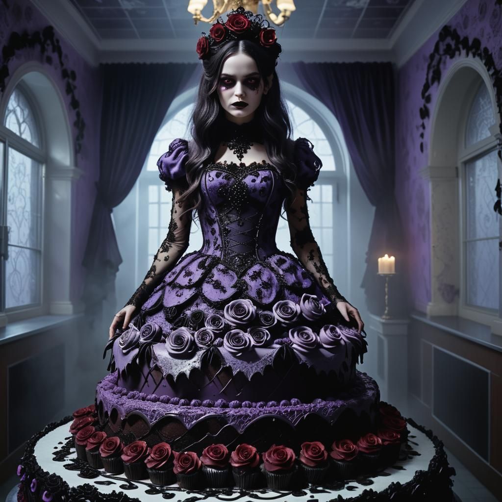 Gothic Surrealism: Woman Emerges from Cake