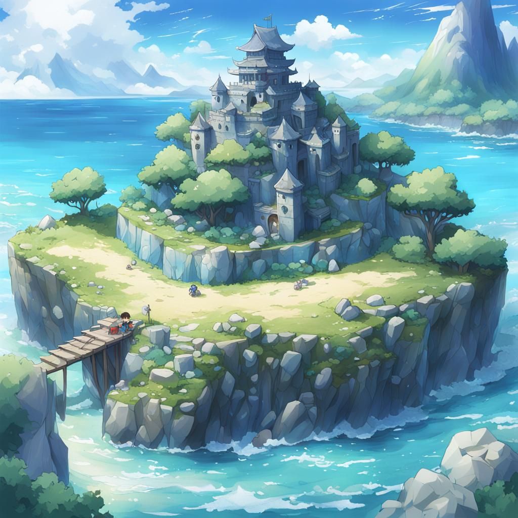 Fantasy Island Fortress of Blue Stone and Crystals