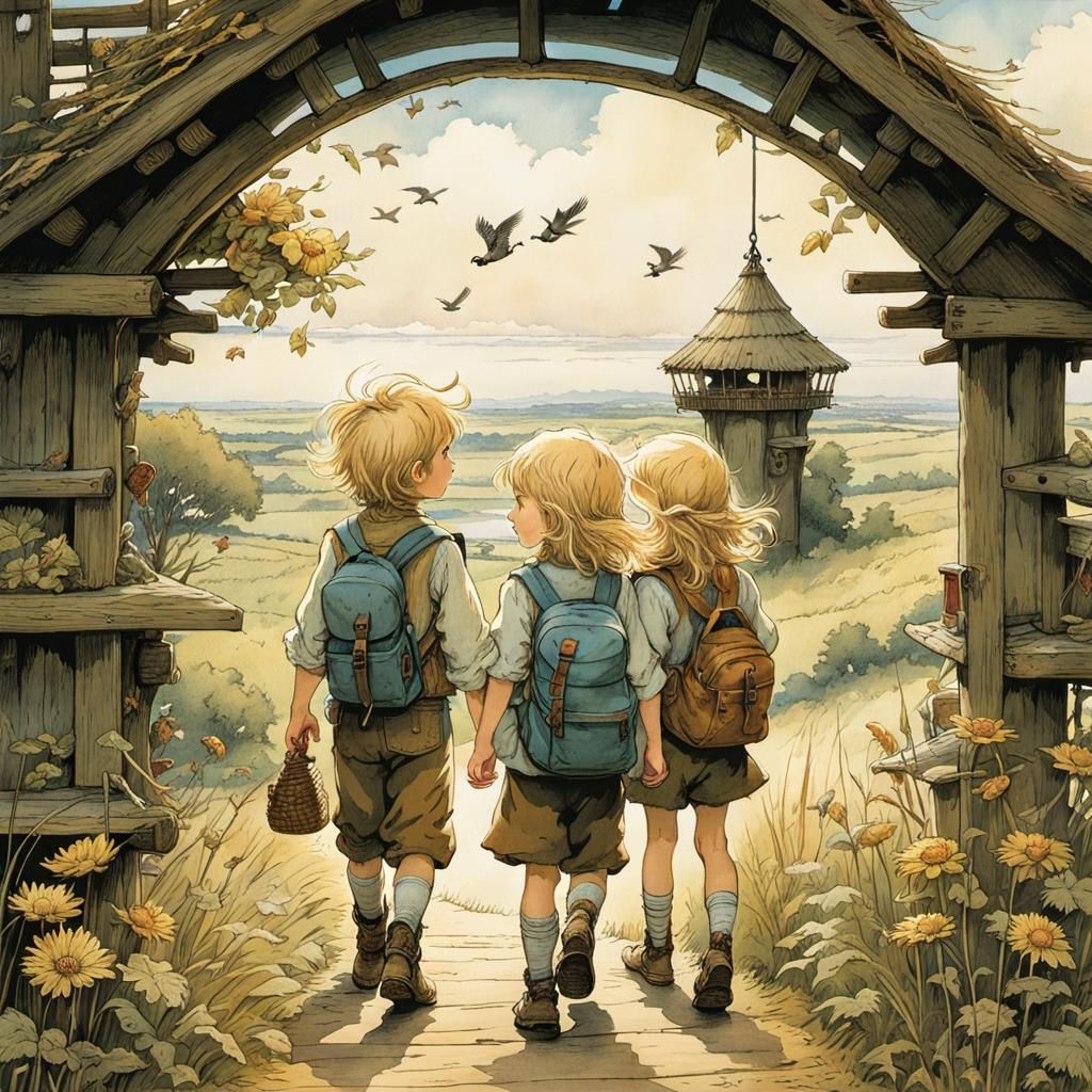 Blonde Siblings Arrive at Birdwatching Tower