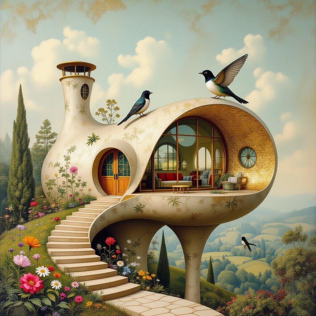 Organic Architecture with Gold Leaf in Surreal Style