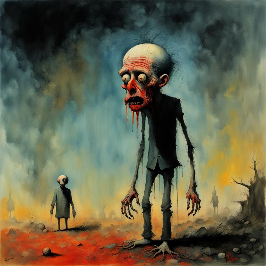 Zombie in Gouache and Watercolor Style