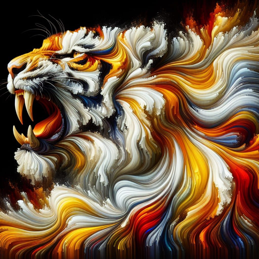 Abstract Roaring Tiger Art with Flowing Brushstrokes