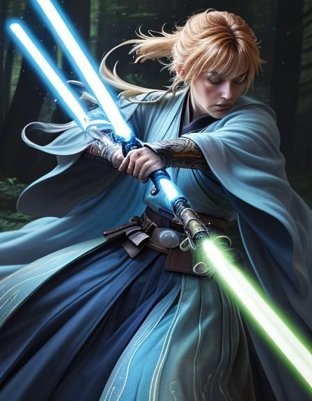 Glowing Wooden Lightsaber in Digital Art