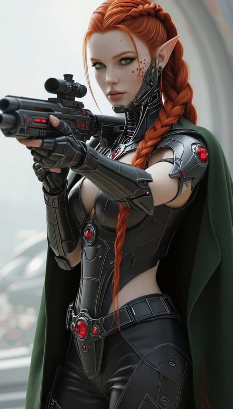 Ultra Realistic Eldar Woman in Jungle, Holding Rifle