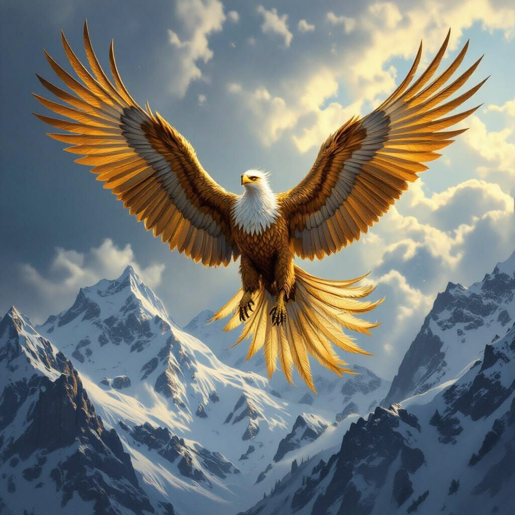 Griffin Soaring Through Stormy Sky in Hyperrealistic Style