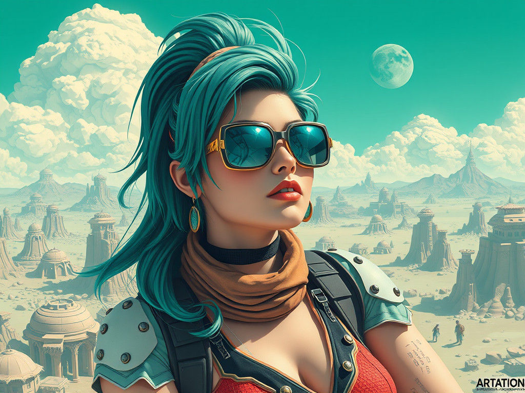 Cyan and Jade Wasteland: Minimalist Artstation Poster