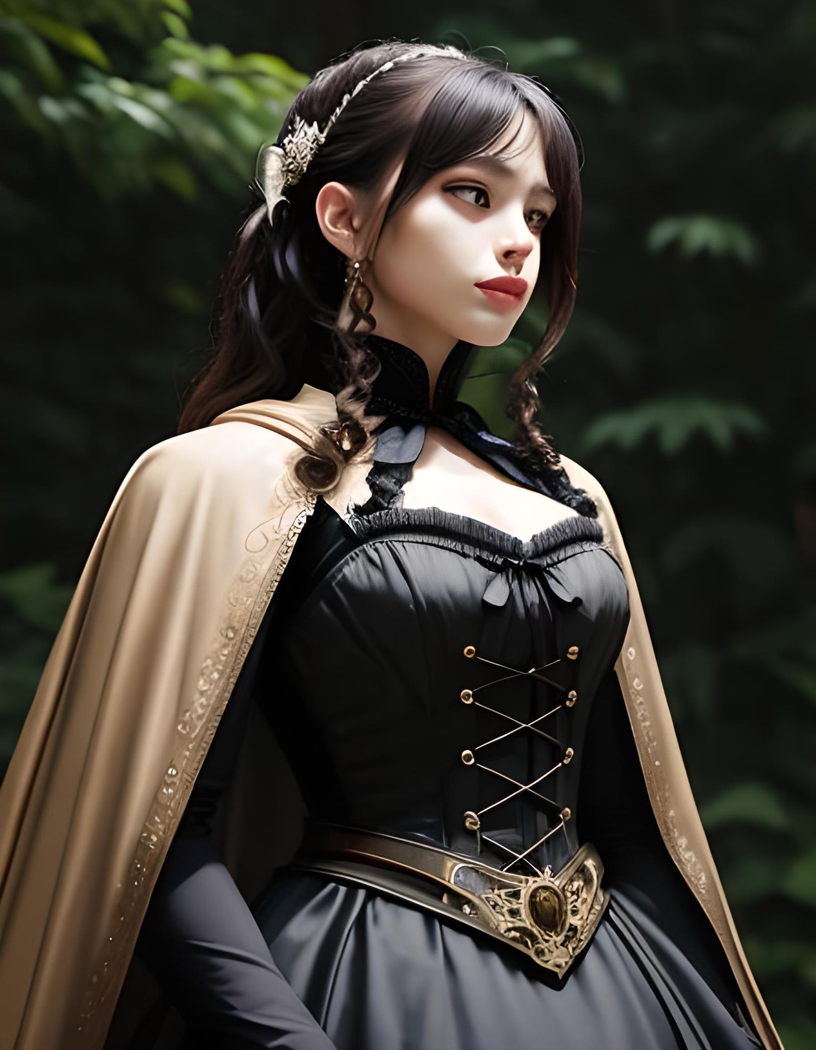 Victorian Steampunk Dress with Cape in Natural Lighting