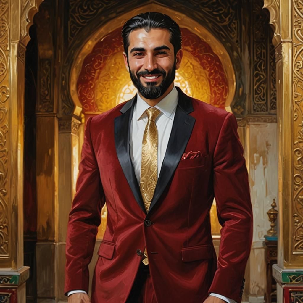 Elegant Man in Mosque, Impressionist Oil Painting