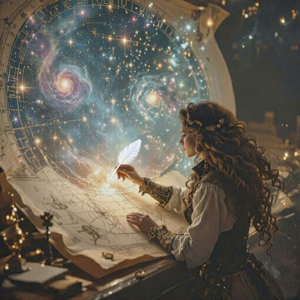 Steampunk Cartographer Charts Cosmos in Renaissance Style