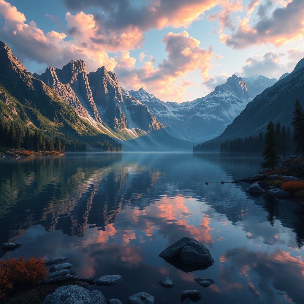 Mountains Reflected in Lake: Fantasy Concept Art