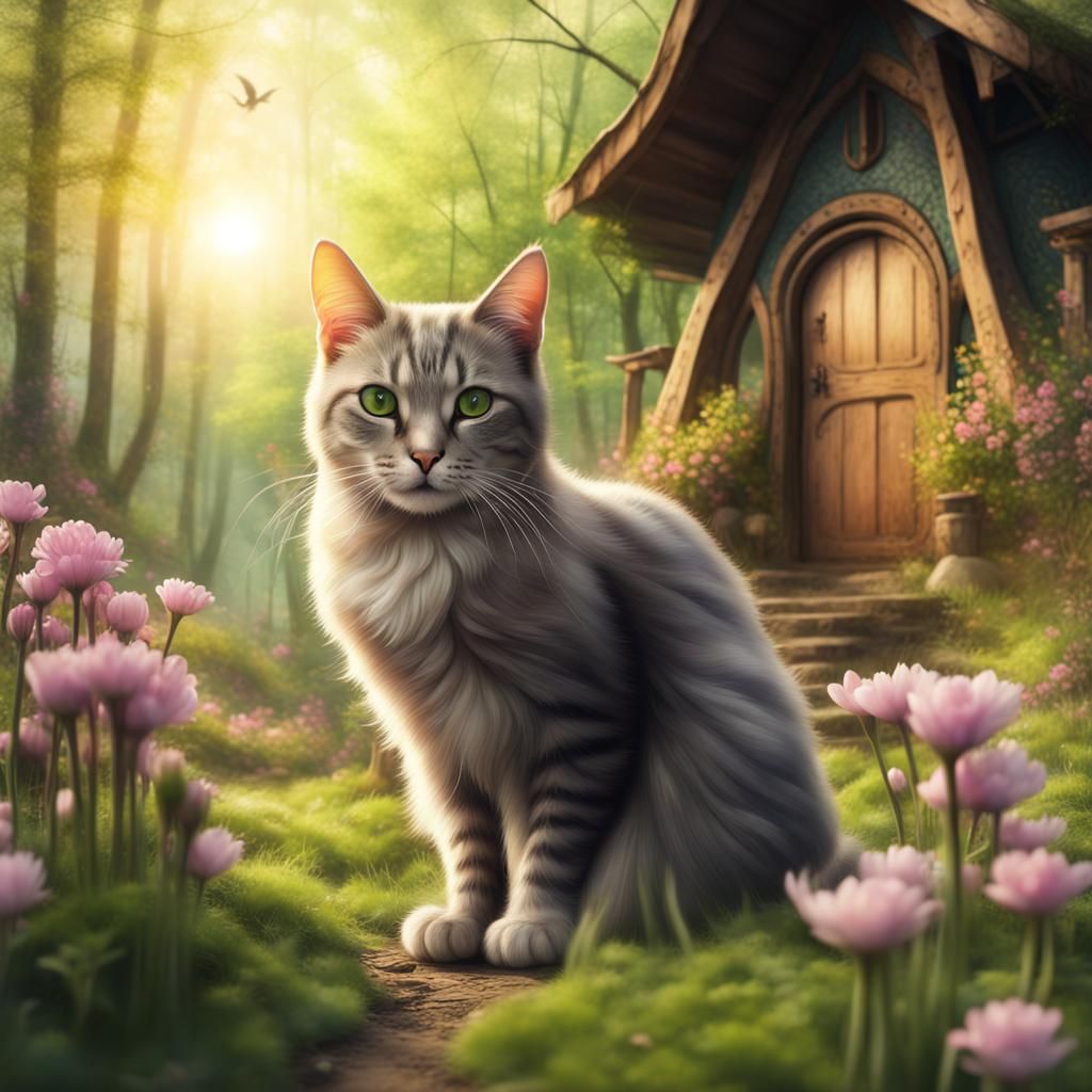Cat in Springtime Forest: A Matte Painting