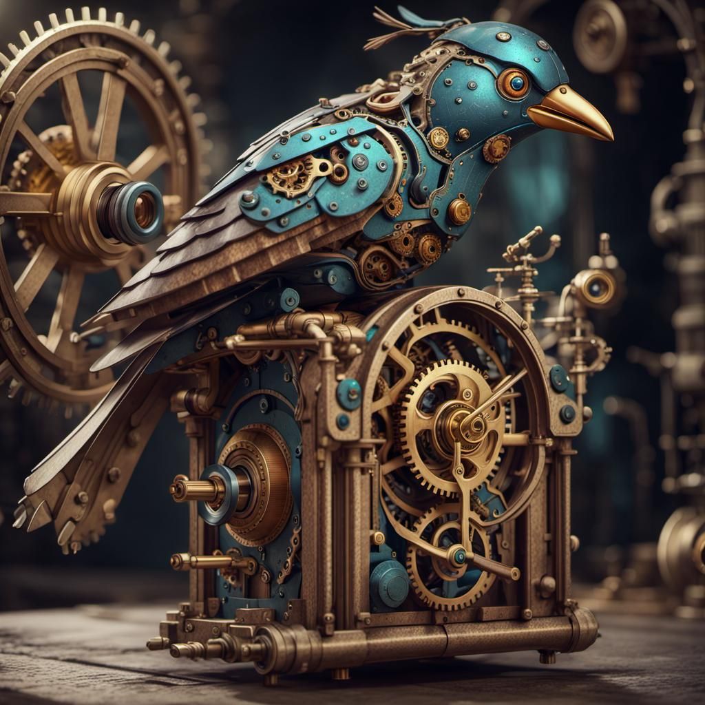A small mechanical clockwork bird