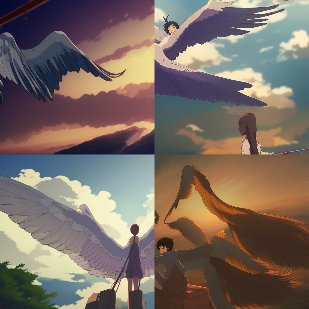 Anime Wings on Stand in Ghibli Style