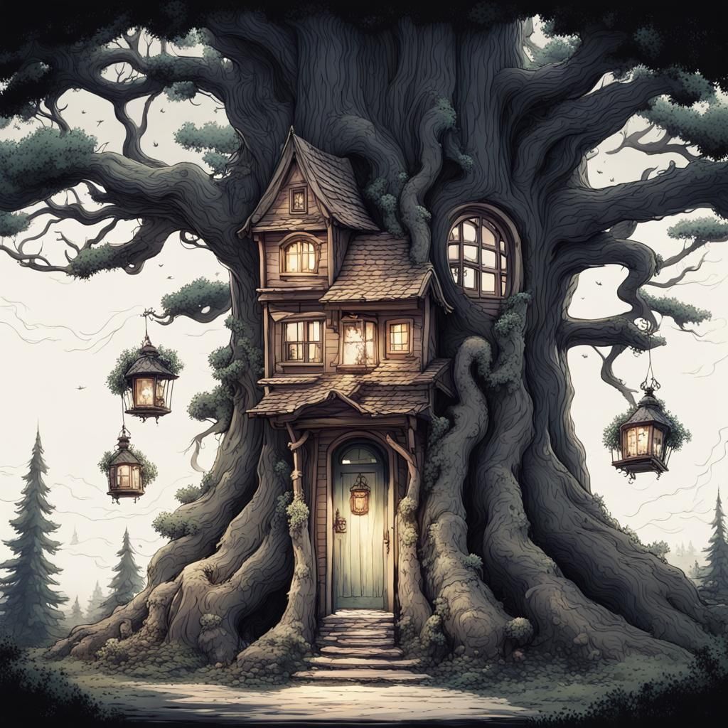 Ghibli-Style Portal Tree with Fantasy House