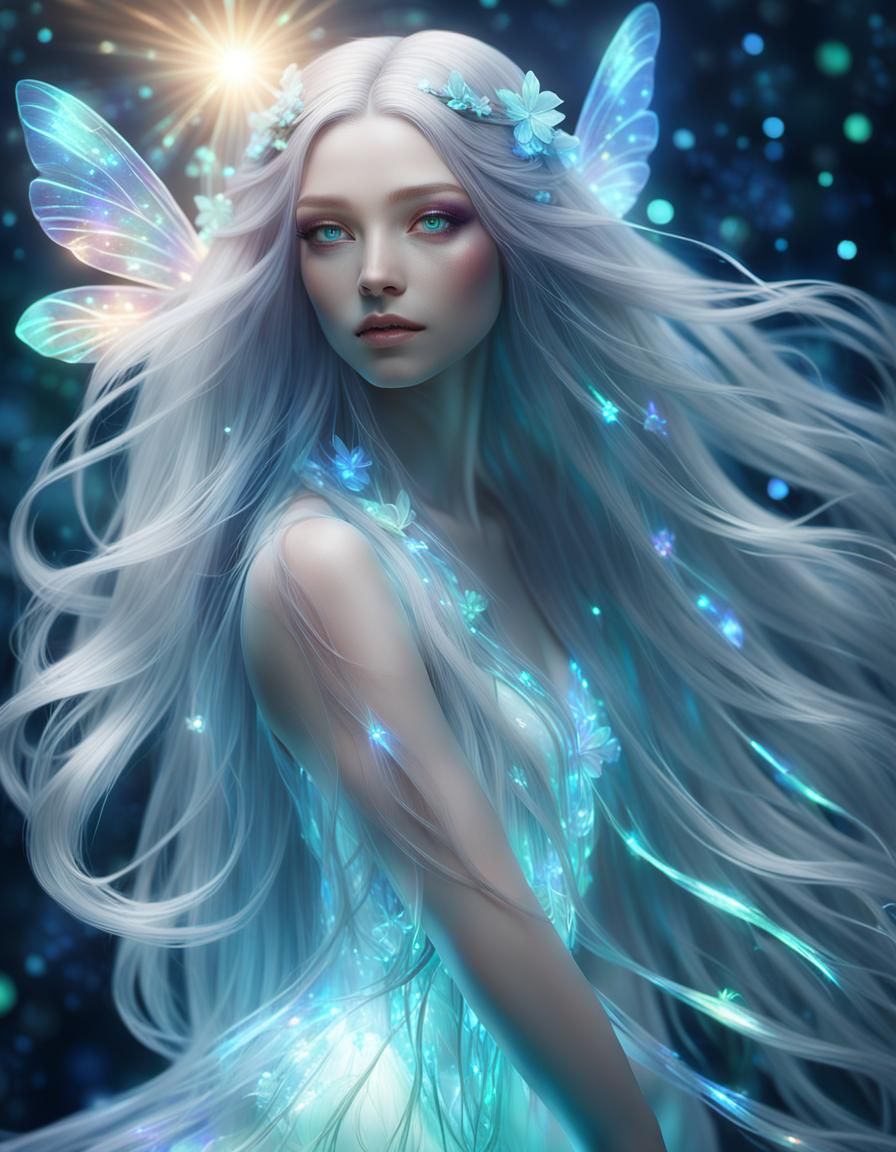 Opalescent Fairy Girl in Ethereal Digital Render