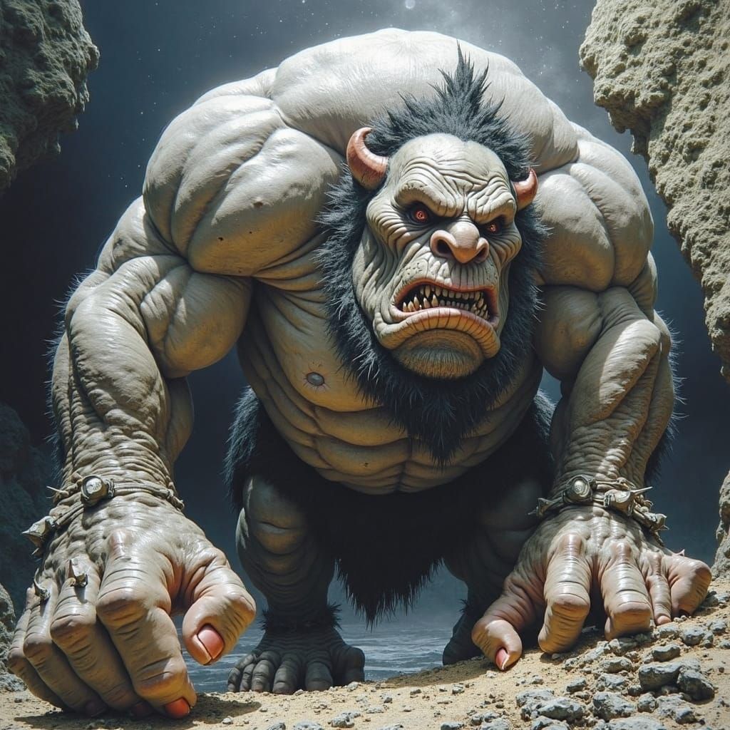 Ogre in Cave Entrance with Glowing Runes