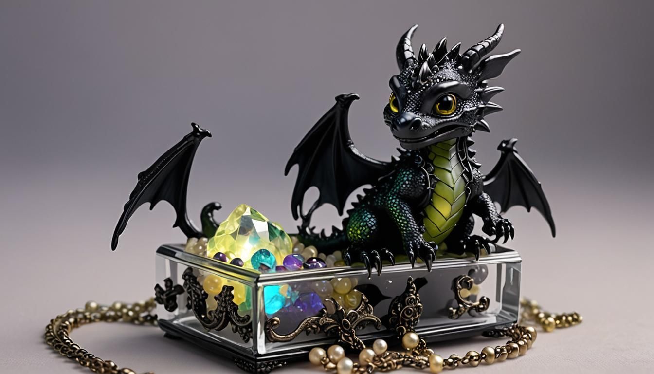 Gothic Baby Dragon in Glowing Jewelry Box