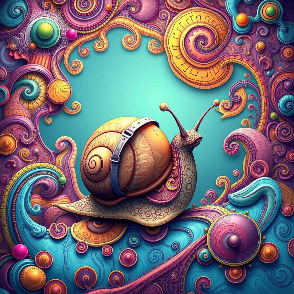 Curious Snail in a Vibrant Abstract World