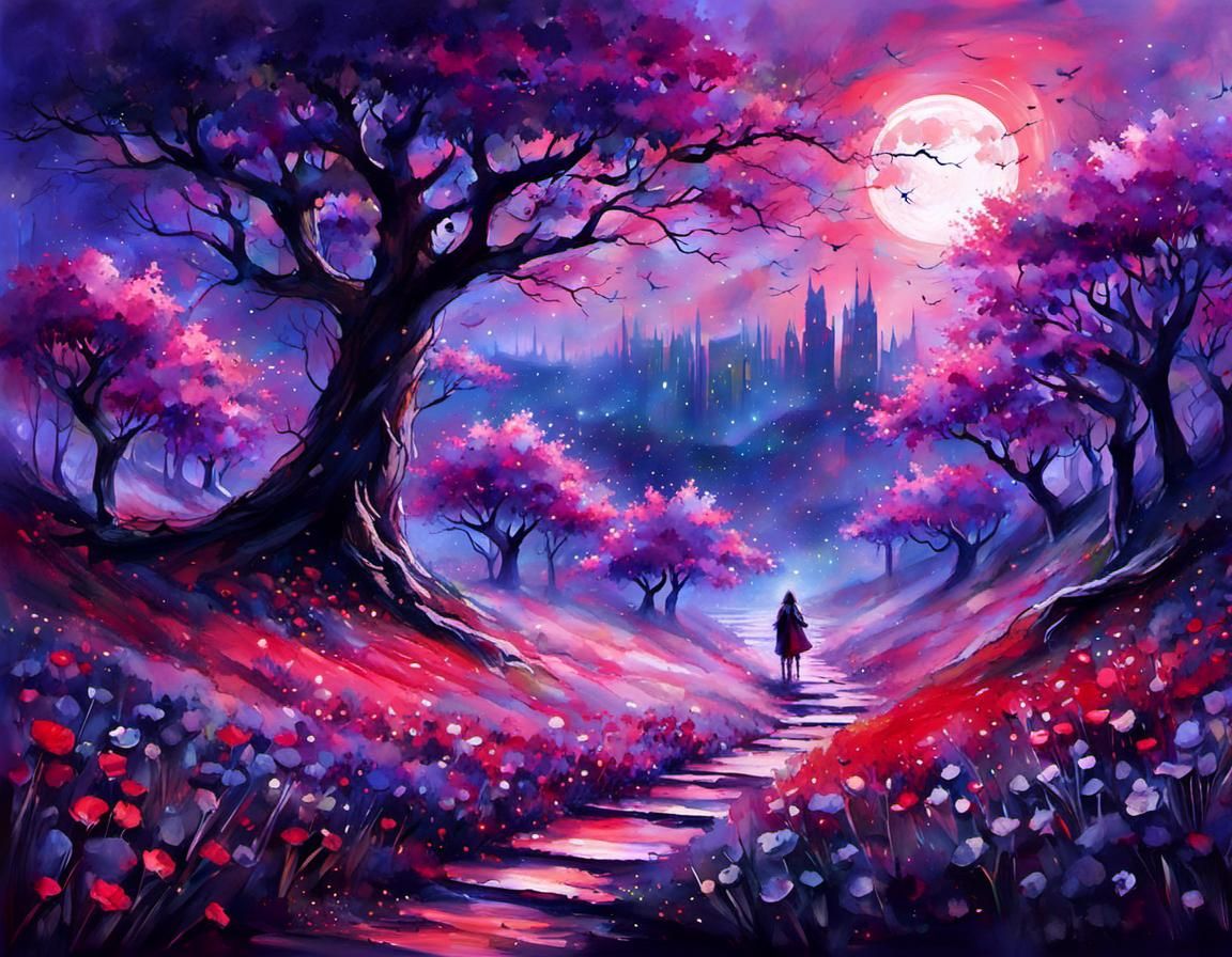 Epic Glowing Flowers Meadow at Sunset