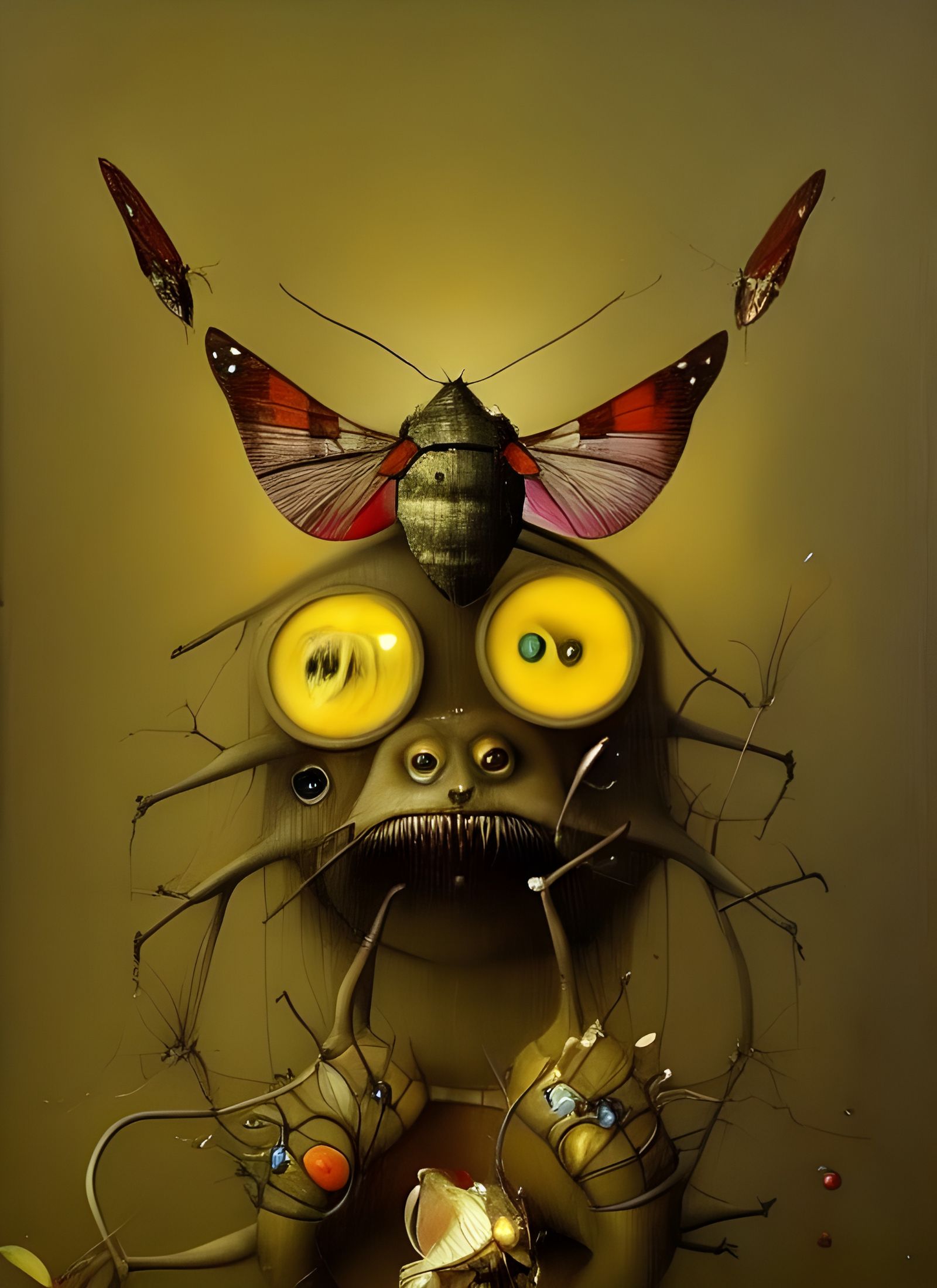 Surreal Anthropomorphic Moth in Hyperrealistic Style