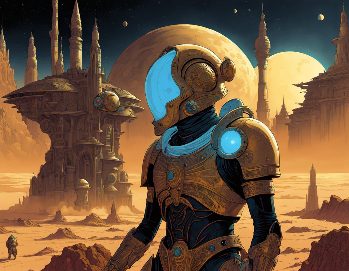 Divine Warrior in Golden Armor Battles Space Marines as Epic...