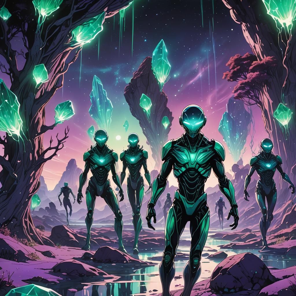 Emerald and Violet Alien World in Manga Style