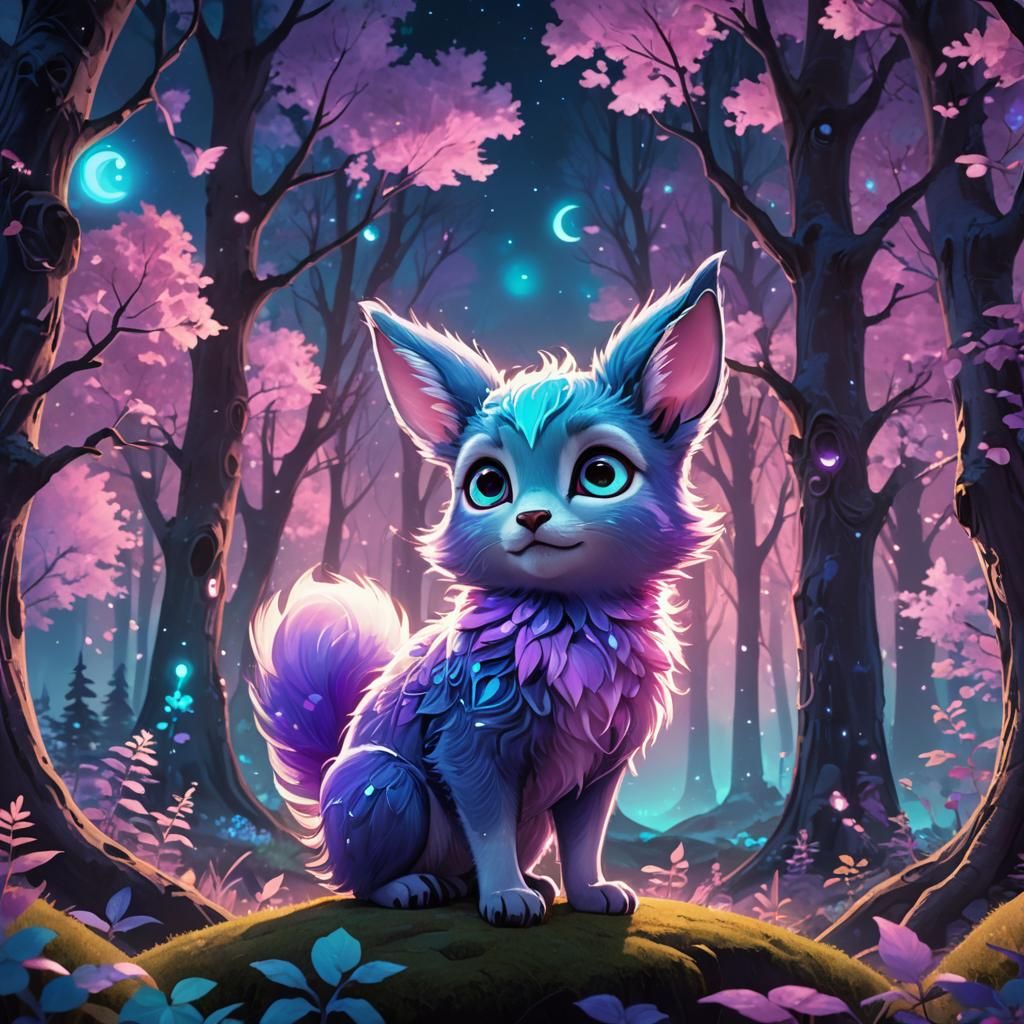Glowing Blue Creature in Enchanted Twilight Forest