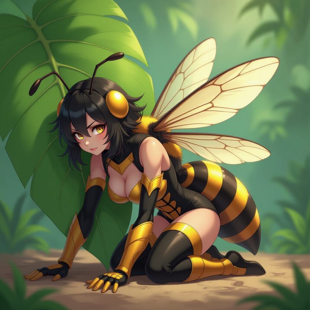 Anime Bee Warrior Resting After Battle