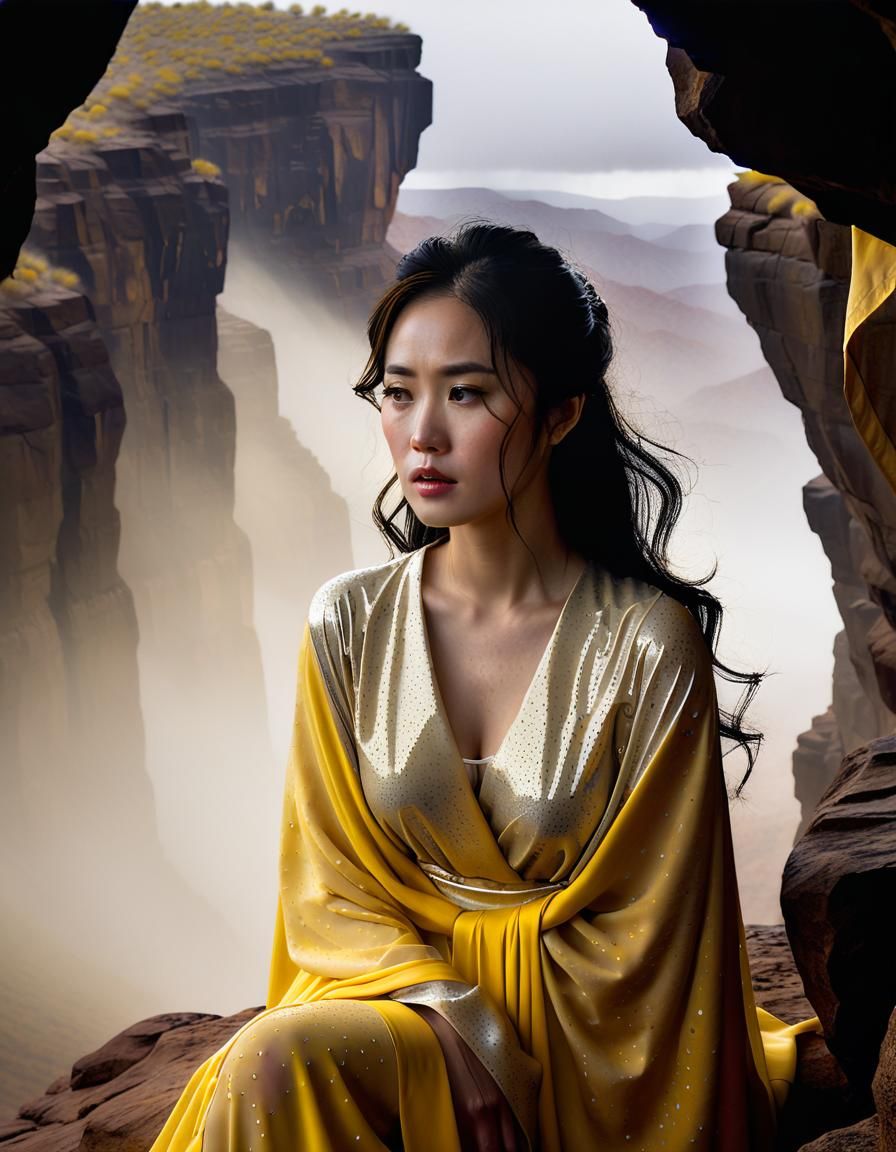 Chiaroscuro Portrait of a Woman in Desert Canyon