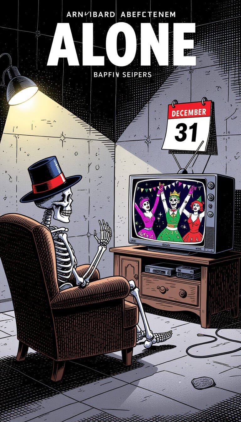 Skeleton Watches New Year Dance Party in Comic Storyboard Ar...