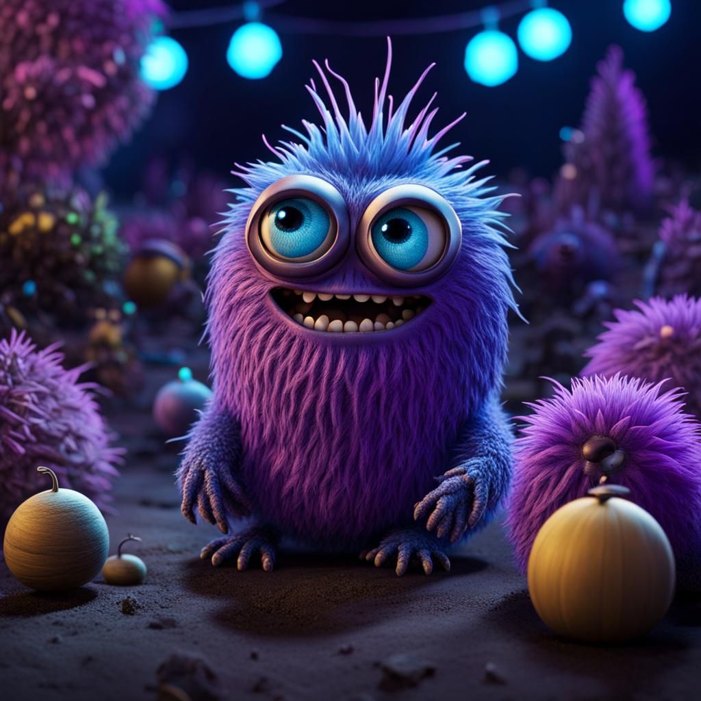 Detailed CGI Germ Monster Character in Stop Motion Style