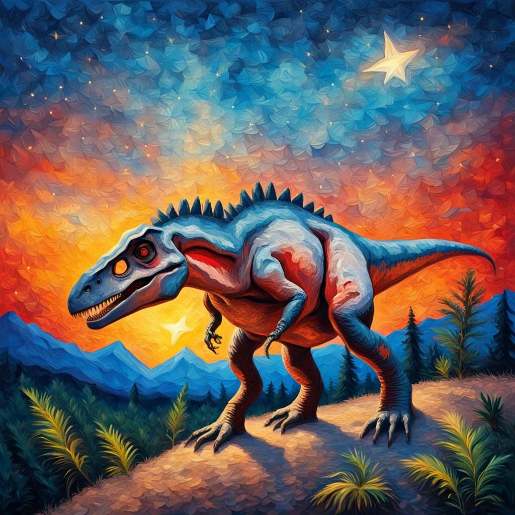 Theropod Dinosaur in Impasto Oil Paint Style