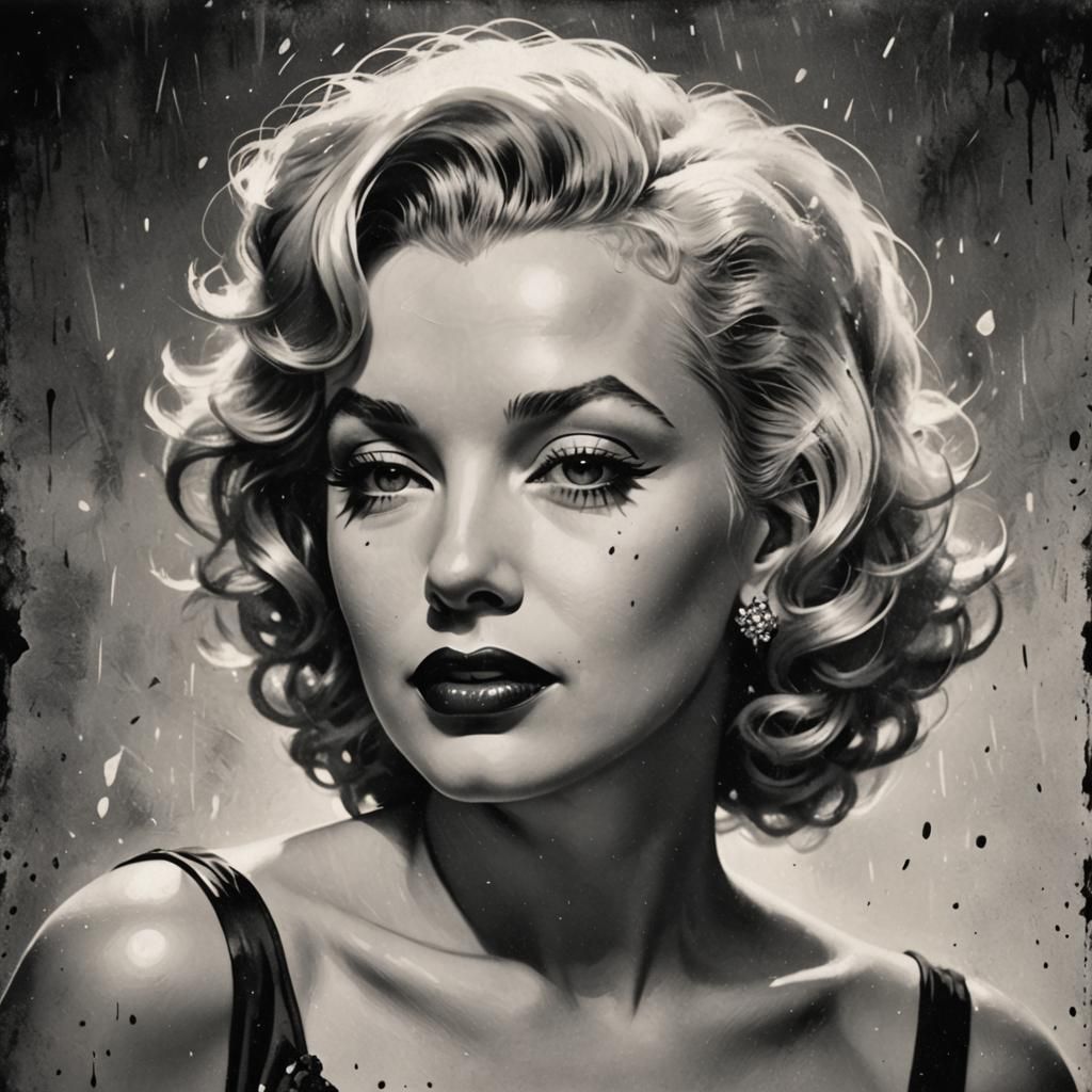 Marilyn Monroe Comic Noir Portrait in Gris Grimly Style