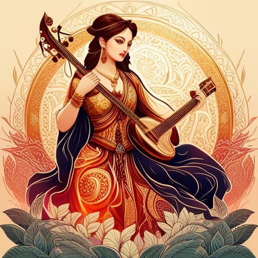 Luminous Goddess Saraswati Digital Painting