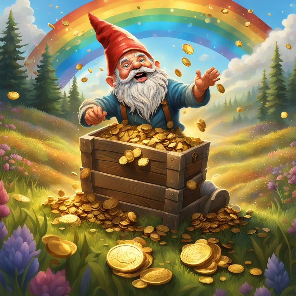 Gnome Finds Gold at Rainbow's End