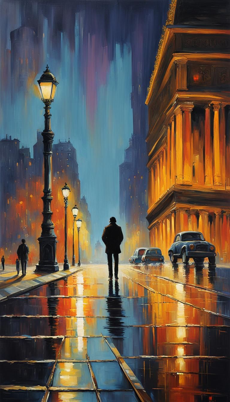 Night Cityscape Oil Painting Inspired by Claude Monet