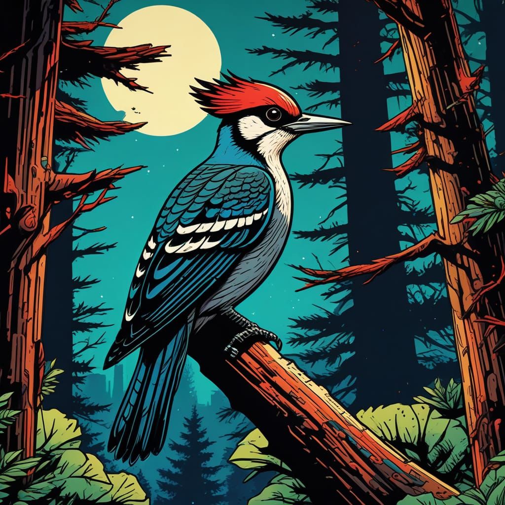 Bold Woodpecker in Retro Comic Book Style
