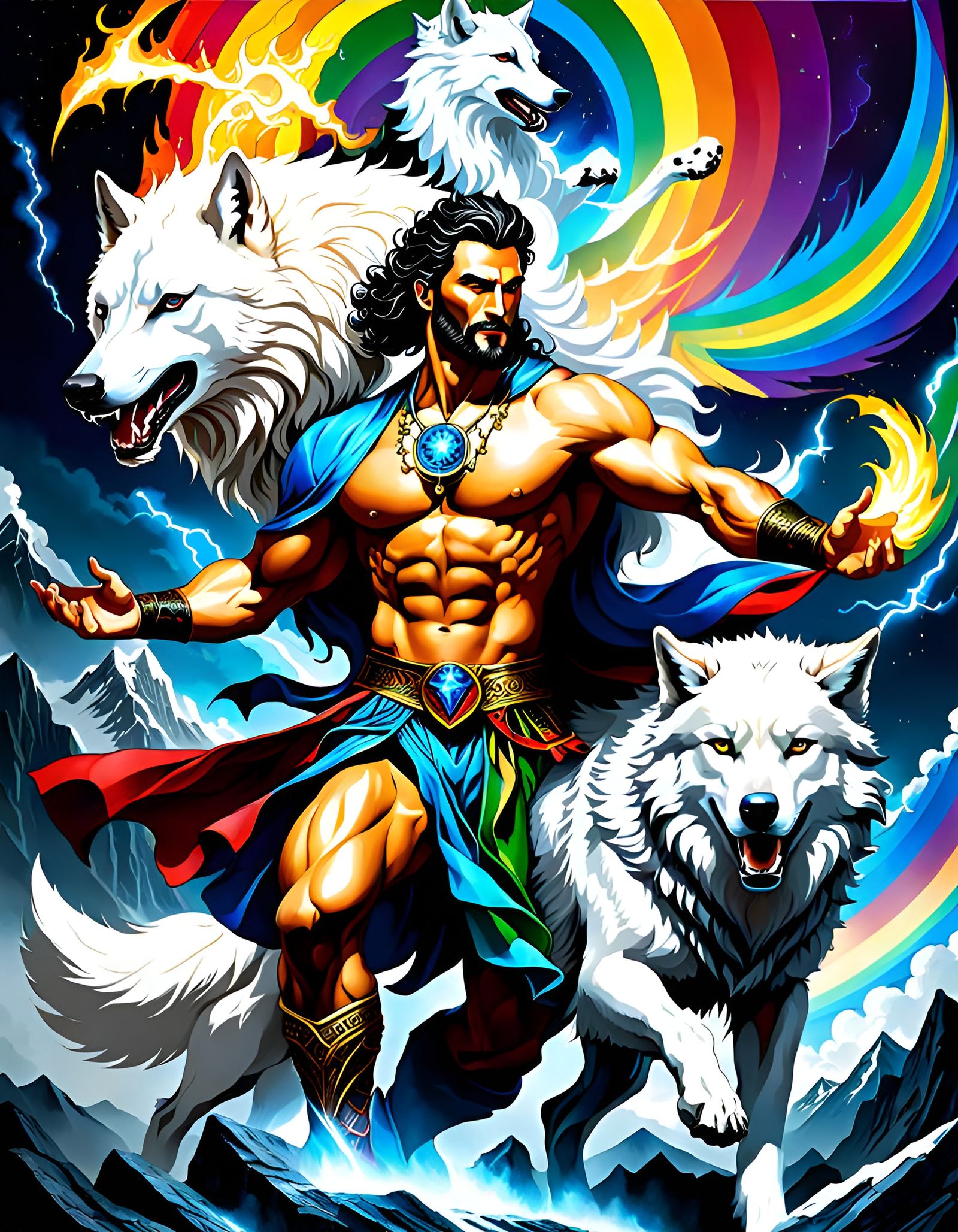 Snow-Moon Snow Girl the White Wolf of The South Downs (V5) With Cedric The Warrior of Westfall, by Lord Elboron