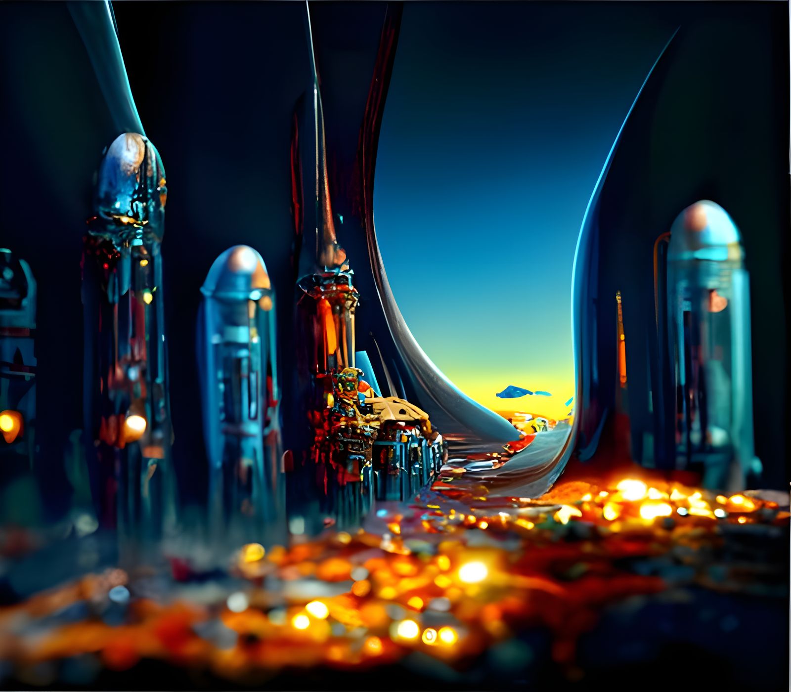 Shimmering Galaxy Fleet Exploring Alien Civilization