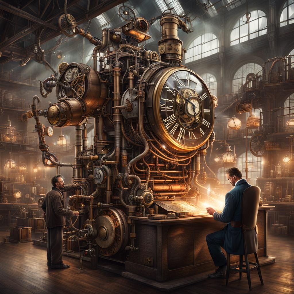 Steampunk Mad Scientist Building Time Machine